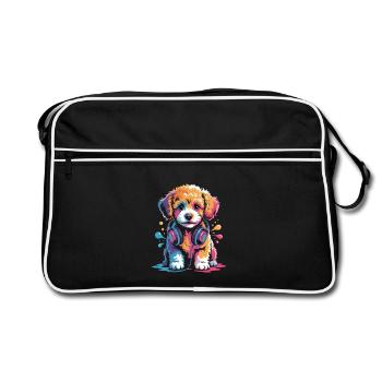 Chiot caniche avec un casque - Sac Retro - noir/blanc - Devant