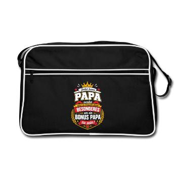 Bonus Papa – Besonderes Vatersein - Retro Tasche - Schwarz/Weiß - Vorne