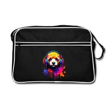 Chiot caniche avec un casque - Sac Retro - noir/blanc - Devant