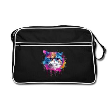 Éclaboussures colorées Visage de chat exotique à poil court - Sac Retro - noir/blanc - Devant