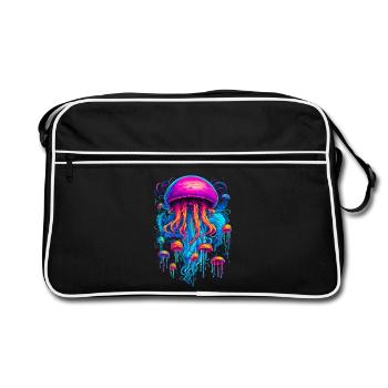Bunte Rhapsodie: Quallen in kosmischer Harmonie - Retro Tasche - Schwarz/Weiß - Vorne