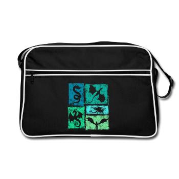 Drachen Retro Grafik - Mystische Fabelwesen - Retro Tasche - Schwarz/Weiß - Vorne
