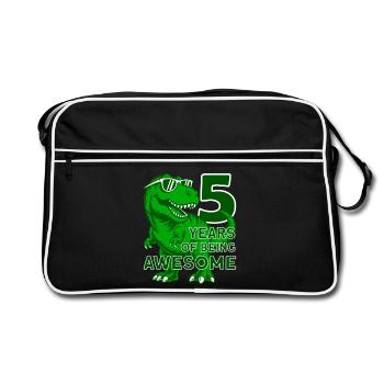 DINO 5 JAHRE DINOSAURIER 5. GEBURTSTAG - Retro Tasche - Schwarz/Weiß - Vorne