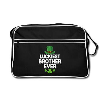 Luckiest Brother Ever Leprechaun - Retro Tasche - Schwarz/Weiß - Vorne