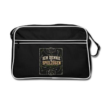 Fußball Taktik Ich denke in Spielzügen Shirt - Retro Tasche - Schwarz/Weiß - Vorne
