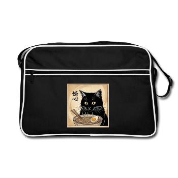 Vintage Japanese Black Cat Ramen Bowl Kawaii Anime - Retro Tasche - Schwarz/Weiß - Vorne