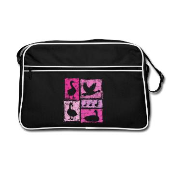 Gänse Silhoetten Retro-Grafik Frauen Und Mädchen - Retro Tasche - Schwarz/Weiß - Vorne
