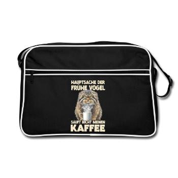 Manul Wildkatze Kaffee Spruch T | Pallas Katze  - Retro Tasche - Schwarz/Weiß - Vorne
