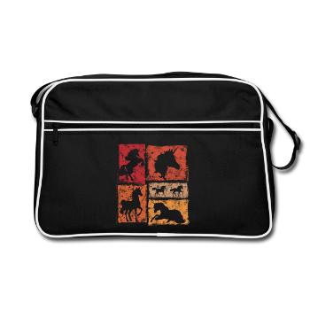 Unicorns – vintage style with stars - Retro Bag - black/white - Front