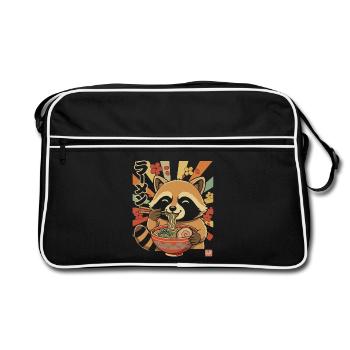 Roter Panda liebt Ramen - Retro Tasche - Schwarz/Weiß - Vorne