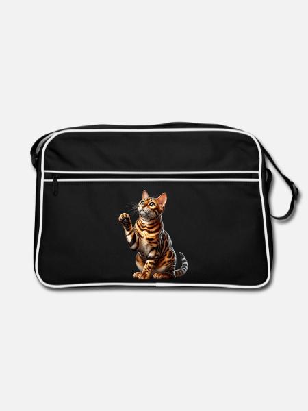 Bengalkatze Bengal Cat - Retro Tasche - Schwarz/Weiß
