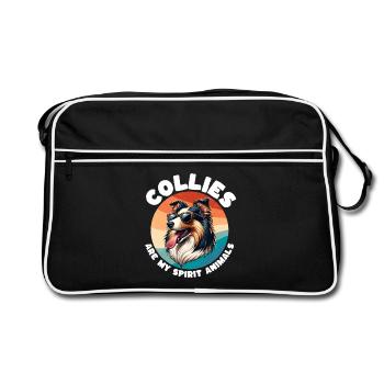 Lustige Langhaar Collie Sprüche - Retro Tasche - Schwarz/Weiß - Vorne