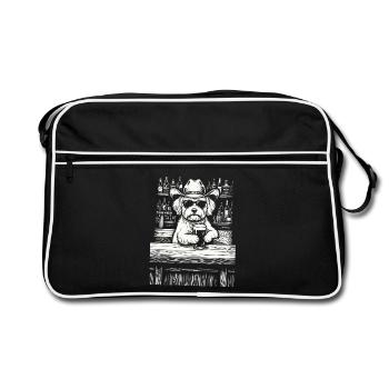 Cowboy Hund Bier Lustiger Maltheser - Retro Tasche - Schwarz/Weiß - Vorne