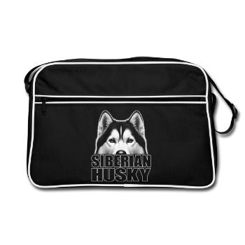 Portrait Husky avec les lettres Siberian Husky - Sac Retro - noir/blanc - Devant