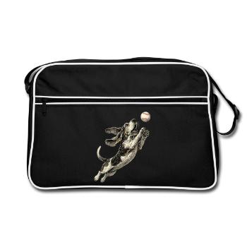 Basset Hound Dog Rasse Baseball - Retro Tasche - Schwarz/Weiß - Vorne