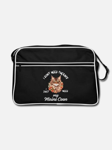 Florale Maine Coon Katze - Retro Tasche - Schwarz/Weiß