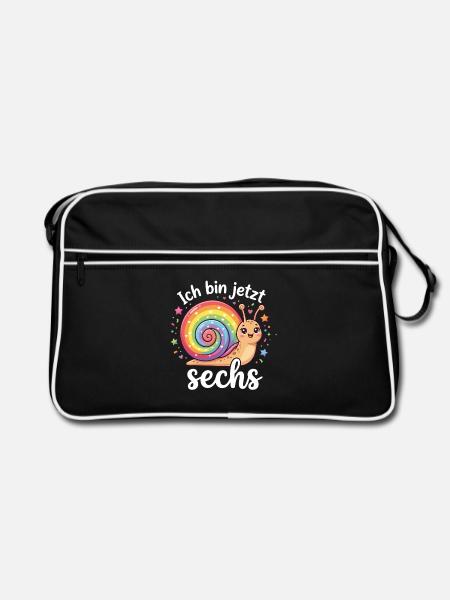 Ich Bin jetzt sechs - Retro Tasche - Schwarz/Weiß