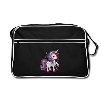 Unicorn Colorful Polka Dots  - Retro Tasche - Schwarz/Weiß - Vorne