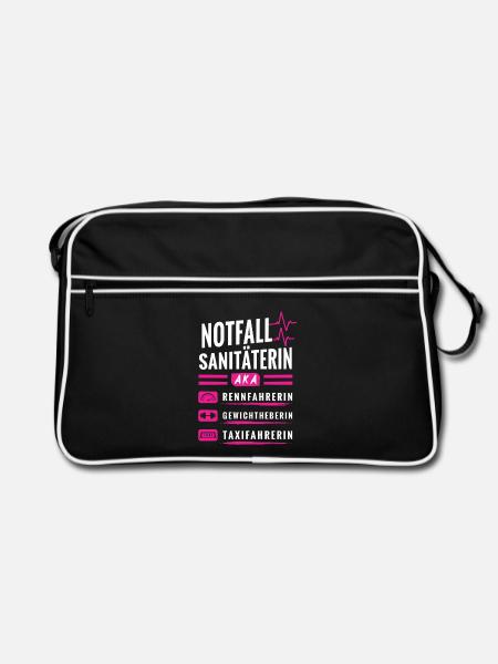 Notfallsanitäterin aka Rennfahrerin - Retro Tasche - Schwarz/Weiß