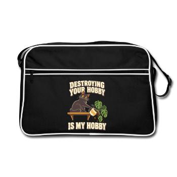 Katze Pflanzen Humor – Destroying Your Hobby - Retro Tasche - Schwarz/Weiß - Vorne