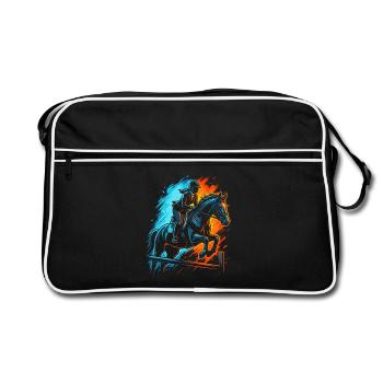 Pferde Mädchen Reiterin Reiten Reitsport Pferd - Retro Tasche - Schwarz/Weiß - Vorne