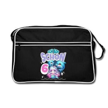 6. Geburtstag Meerjungfrau - Retro Tasche - Schwarz/Weiß - Vorne