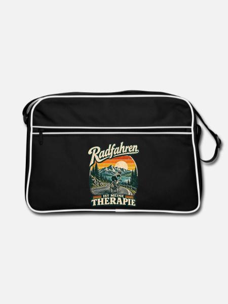 Radfahren ist meine Therapie humorvoll - Retro Tasche - Schwarz/Weiß