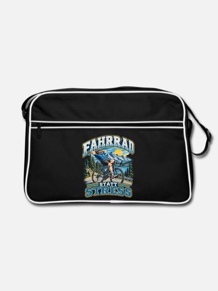 Fahrrad gegen Stress im Bergwald - Retro Tasche - Schwarz/Weiß