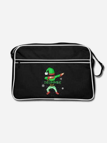 Schlagzeuger Elf Familie Passende Weihnachtstrupp - Retro Tasche - Schwarz/Weiß
