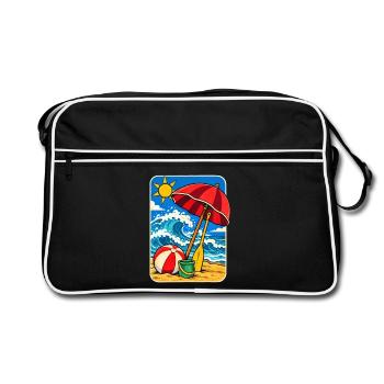 Retro Sunny Beach Day Illustration - Retro Tasche - Schwarz/Weiß - Vorne