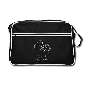 Pferdeliebe Mädchen & Pferd Silhouette - Retro Tasche - Schwarz/Weiß - Vorne