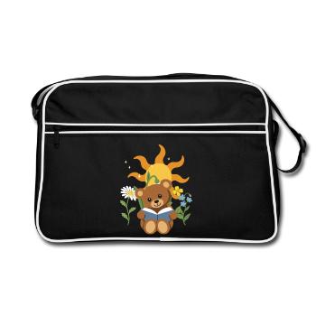 Teddy Blumen Kinder Lesen Design - Retro Tasche - Schwarz/Weiß - Vorne