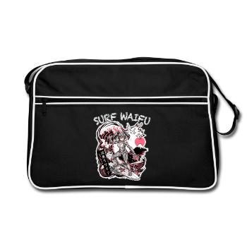 SURF WAIFU Pink Cyberpunk Neo Ukiyo-E Japan - Retro Tasche - Schwarz/Weiß - Vorne