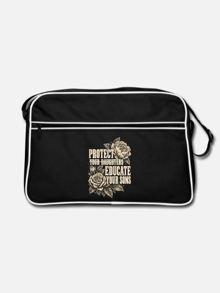 Protect Your Daughters Educate Your Sons Floral - Retro Tasche - Schwarz/Weiß