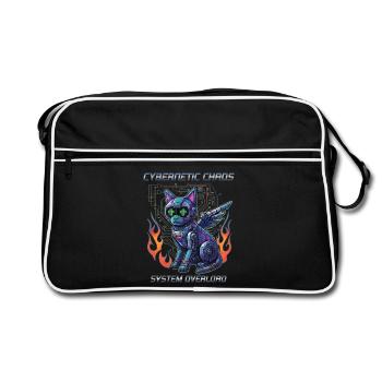 Katze Cybernetic Chaos, Cyberpunk - Retro Tasche - Schwarz/Weiß - Vorne