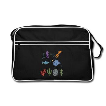 Seepferdchen Unterwasser Kinder Goldfisch Hai - Retro Tasche - Schwarz/Weiß - Vorne