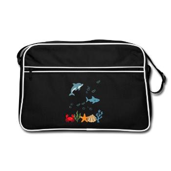 Delfin Unterwasser Kinder Hai - Retro Tasche - Schwarz/Weiß - Vorne