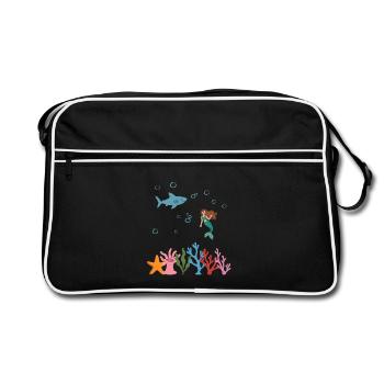 Hai Unterwasser Kinder Meerjungfrau märchenhaft - Retro Tasche - Schwarz/Weiß - Vorne