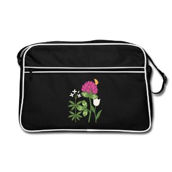 Tulpe Blumen Waldmeister Rotklee floral Zeichnung - Retro Tasche - Schwarz/Weiß - Vorne