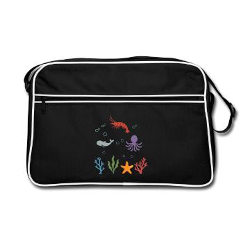 Garnele Unterwasser Kinder Wal - Retro Tasche - Schwarz/Weiß - Vorne