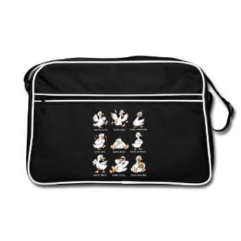Gans Lustig Wild Verrückt Gänse Wortspiel - Retro Tasche - Schwarz/Weiß - Vorne