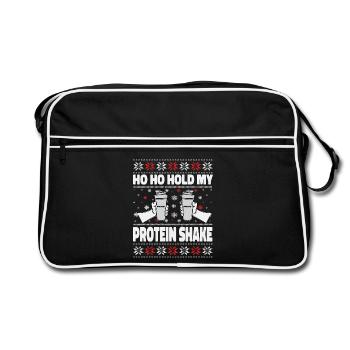 Ho Ho Hold My Protein Shake – Gym Weihnachten - Retro Tasche - Schwarz/Weiß - Vorne