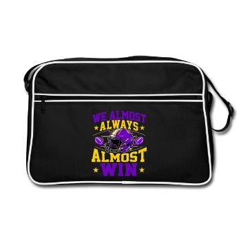 Wir gewinnen fast immer – lila und goldener Fan - Retro Tasche - Schwarz/Weiß - Vorne