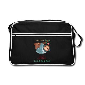 Lustiger Weihnachtslemur, der am Ast hängt - Retro Tasche - Schwarz/Weiß - Vorne
