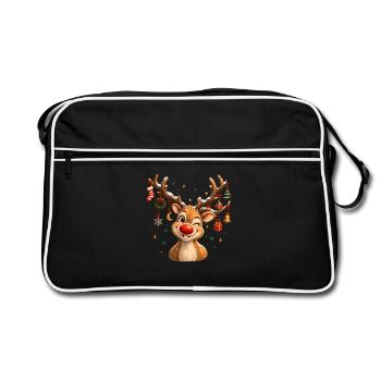 Vintage Christmas Reindeer, Cute Retro Reindeer - Retro Tasche - Schwarz/Weiß - Vorne