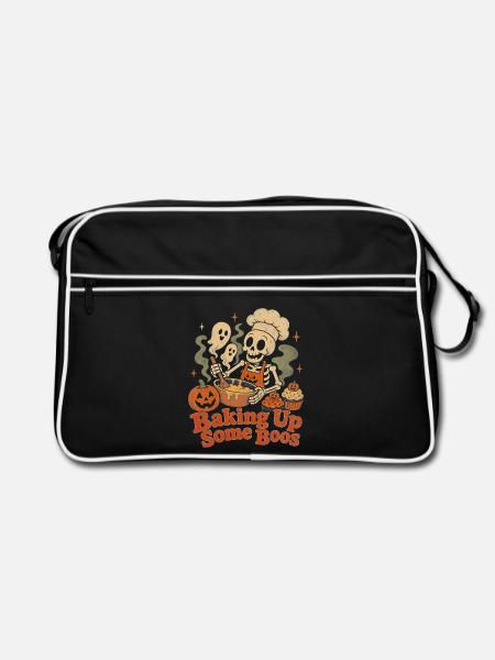 Halloween Skelett Bäcker Backen Geister - Retro Tasche - Schwarz/Weiß