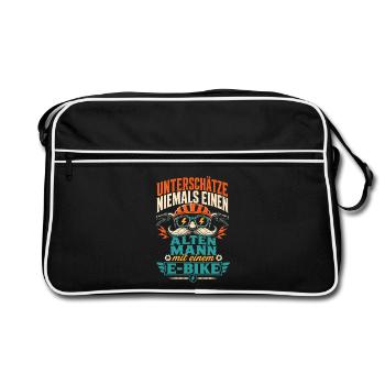E-Bike Spruch alter Mann Geschenk - Retro Tasche - Schwarz/Weiß - Vorne