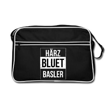 Härzbluetbasler aus Basel - Retro Tasche - Schwarz/Weiß - Vorne