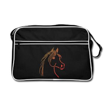 Horse with orange gradient line - Retro Bag - black/white - Front