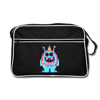süsses und lustiges knuddel-kuschel monster kinder - Retro Tasche - Schwarz/Weiß - Vorne